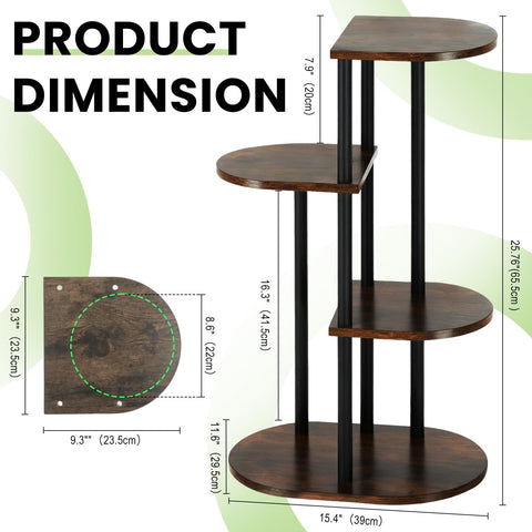 Korrie Home 4-tier shelf in rustic brown enhances living room decor.