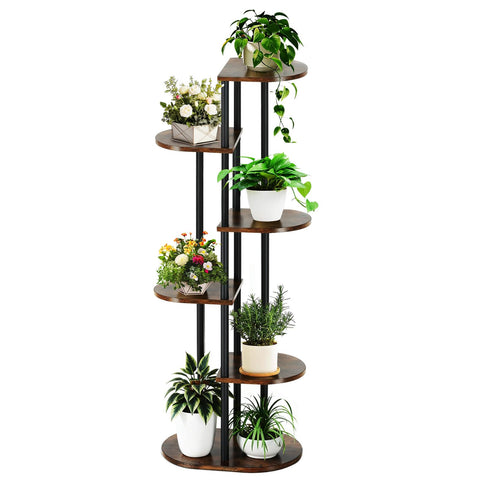 Korrie Home 6-tier tall plant stand displayed in indoor corner
