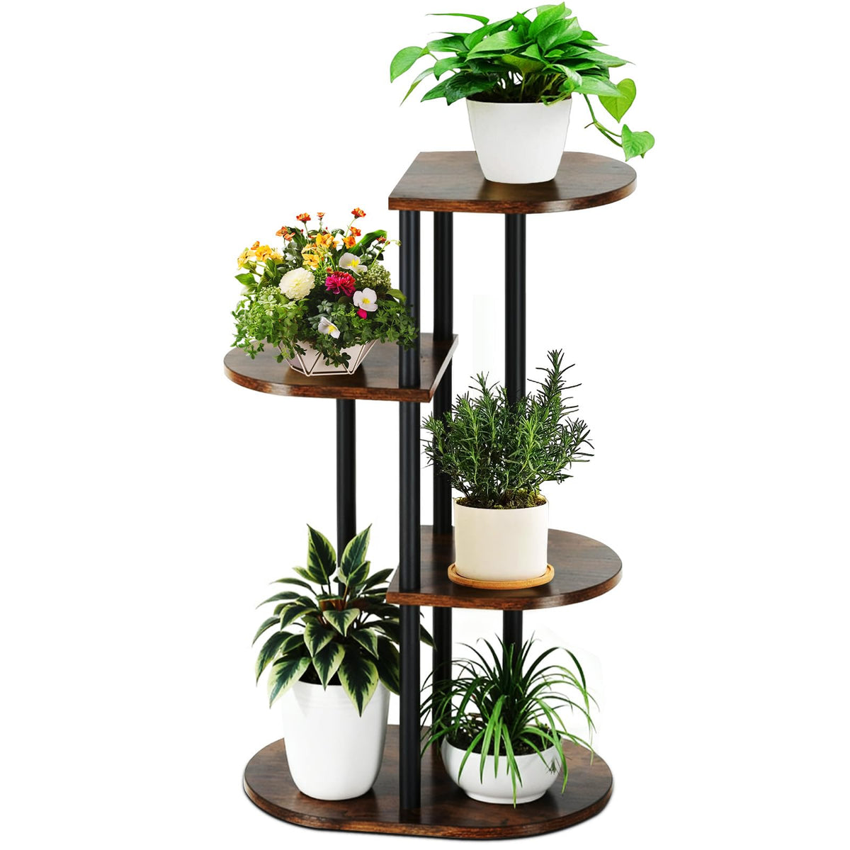 Korrie Home tiered plant stand indoors saves space while displaying multiple plants.