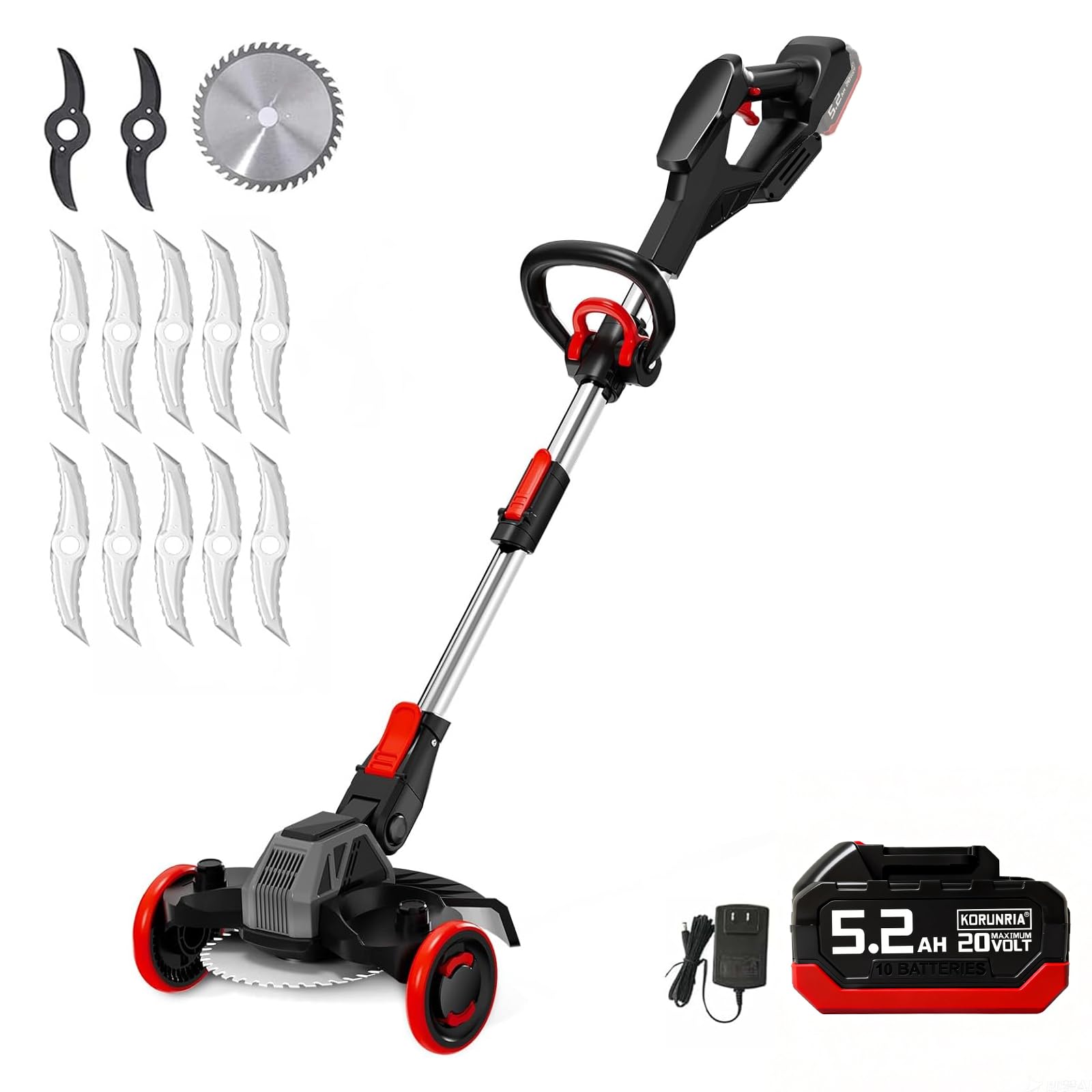 Korunria 20V cordless weed wacker enables easy handling for quick yard cleanup.