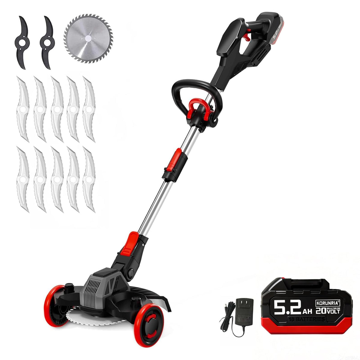 Korunria 20V cordless weed wacker enables easy handling for quick yard cleanup.