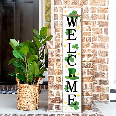 KORVITA St Patrick's Day wooden porch sign with clover motif, ideal for outdoor welcome.
