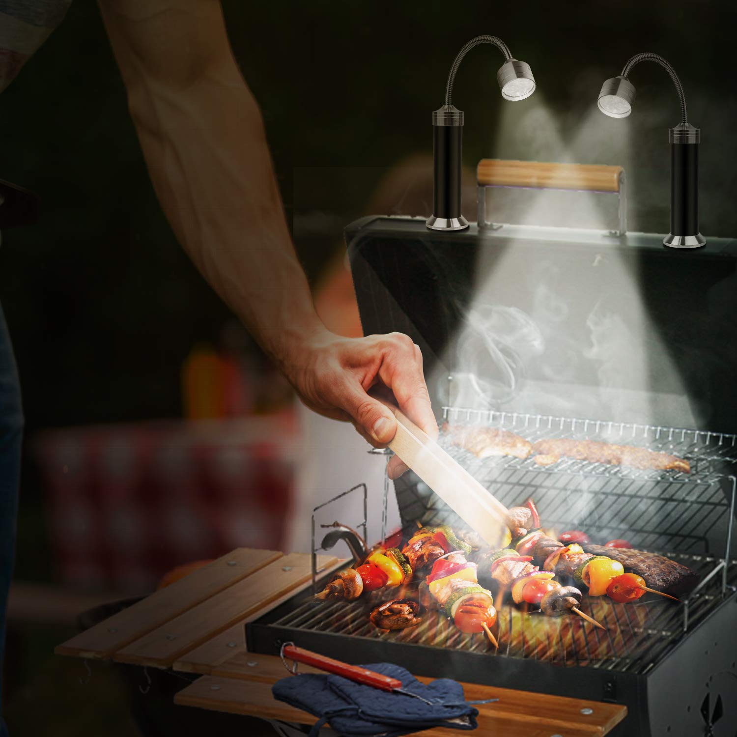 KOSIN BBQ light with flexible gooseneck adjustable to 360 degrees.