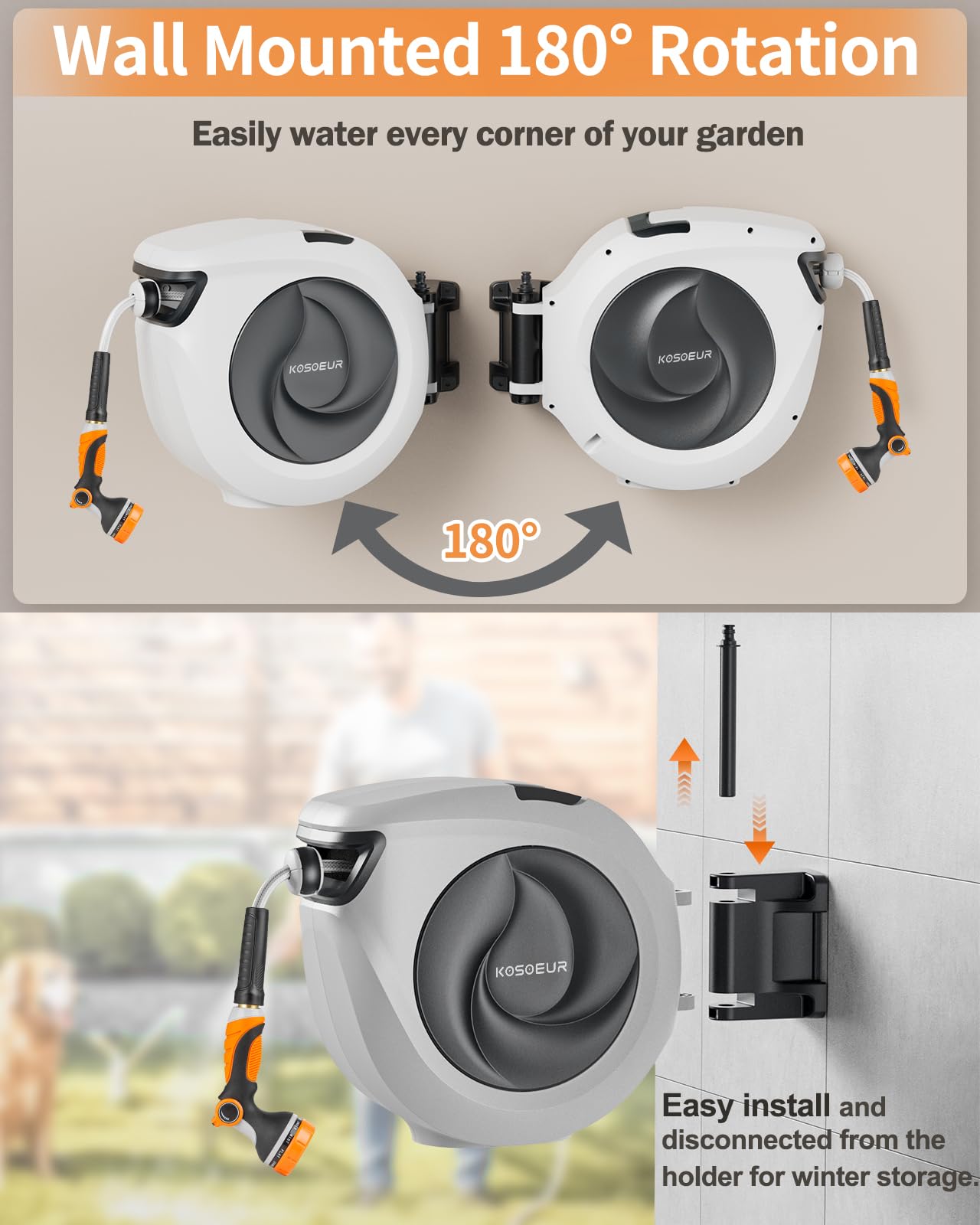 KOSOEUR garden reel in outdoor scene for efficient watering