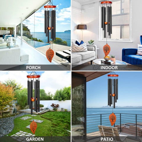 KOSSLY black finish wind chimes, corrosion-resistant tubes for lasting harmony