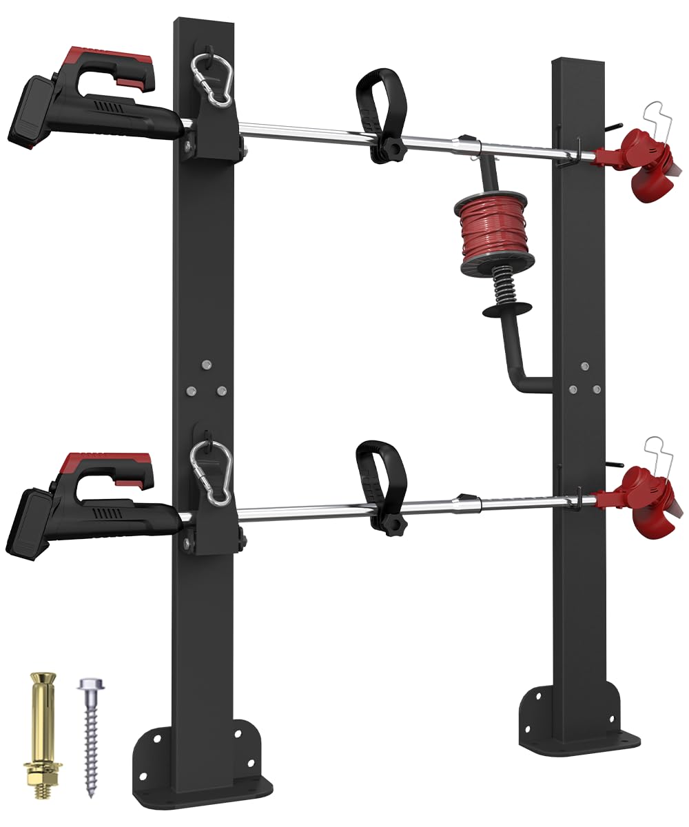 Koutemie 2-Place Weedeater Rack on open trailer keeps trimmers organized