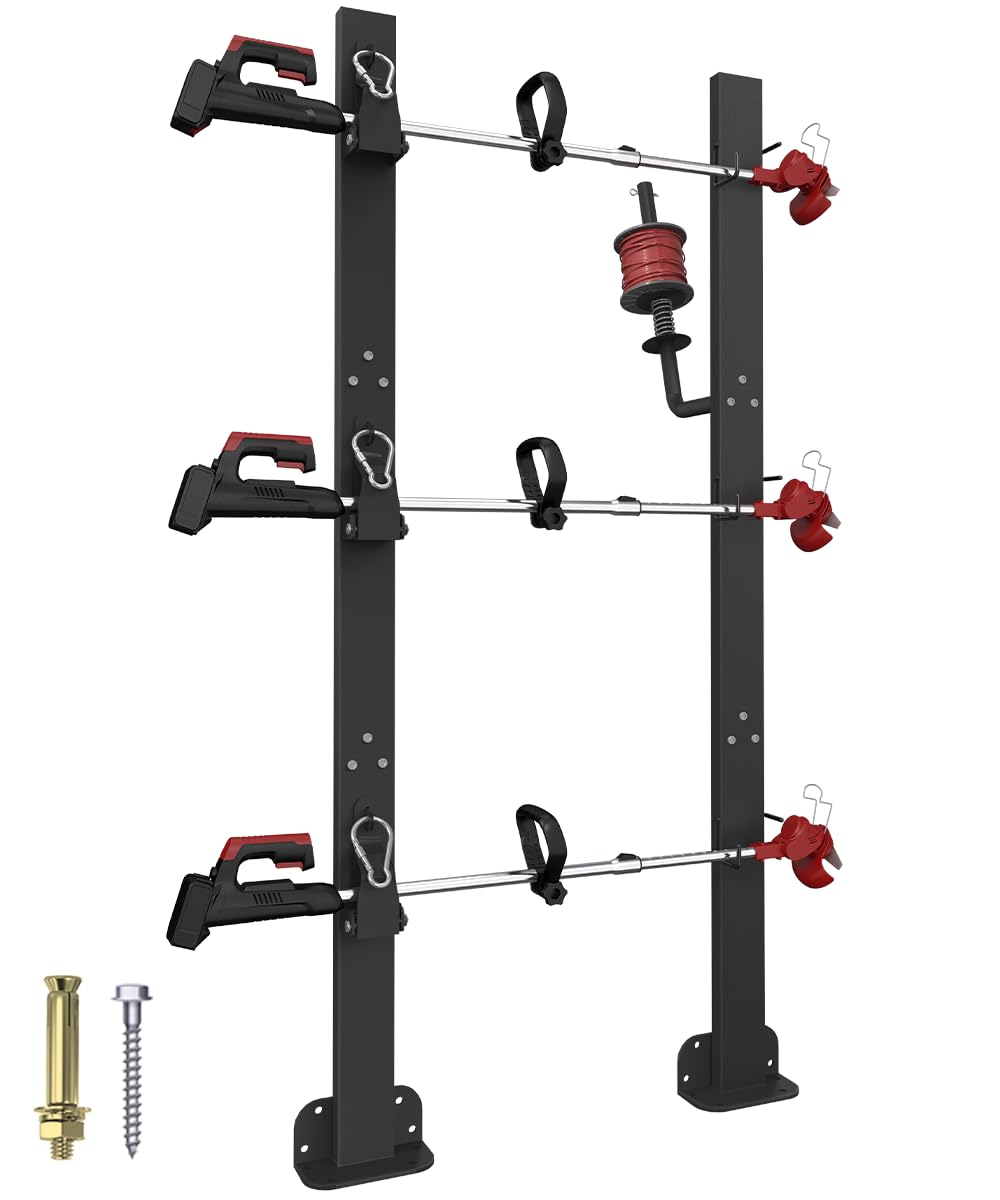 Koutemie 3-place weed eater rack on an open trailer for organized gear
