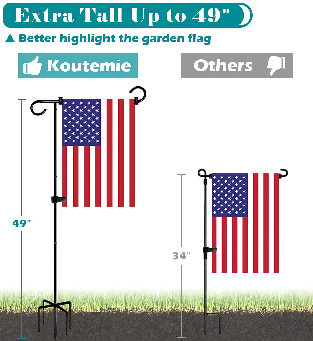 Koutemie 5-prong base flag stand provides sturdy anchoring in windy conditions.