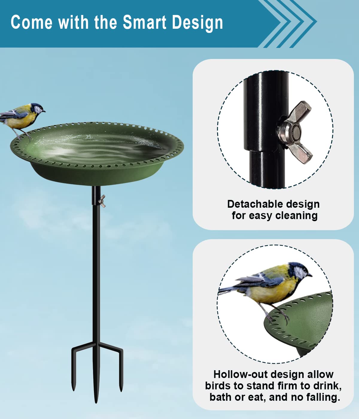 Koutemie bird bath doubles as a feeder for variety of birds.