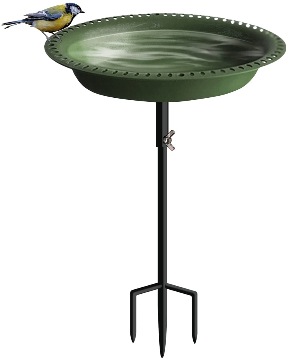 Koutemie bird bath with detachable dish in deep green for easy cleaning.