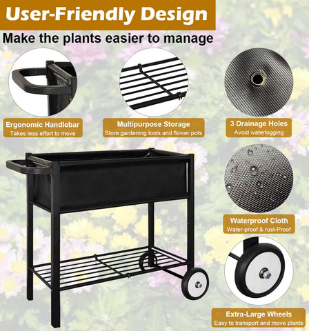 Koutemie fabric planter with powder-coated frame stays cool and rust-free in bright sun.