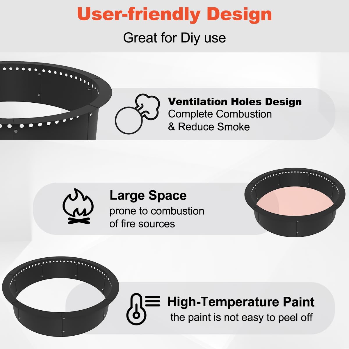 Koutemie fire pit ring inner diameter 36 inches creates ample burn area.