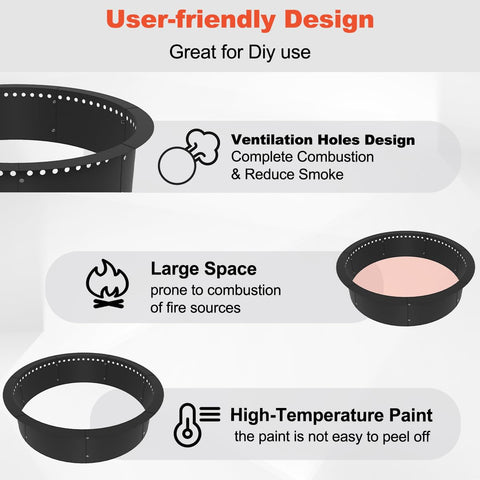 Koutemie fire pit ring inner diameter 36 inches creates ample burn area.