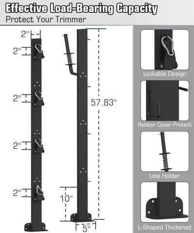 Koutemie lockable-hasp trimmer rack secures equipment during transit and prevents slips.