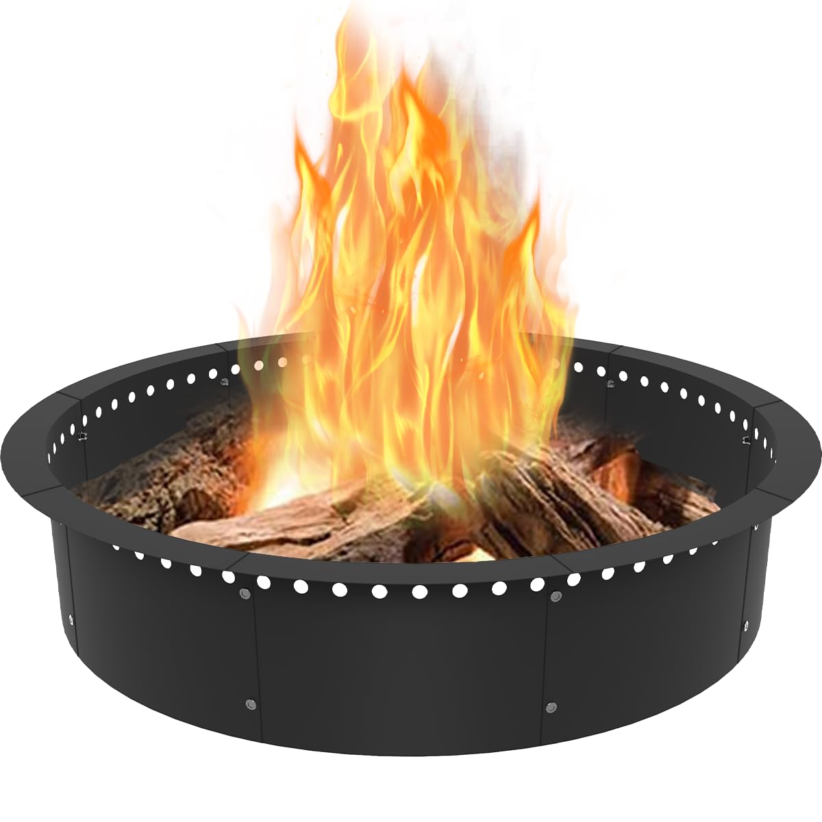 Koutemie outdoor smokeless fire pit ring liner with 43-inch outer diameter for spacious, cleaner burns.