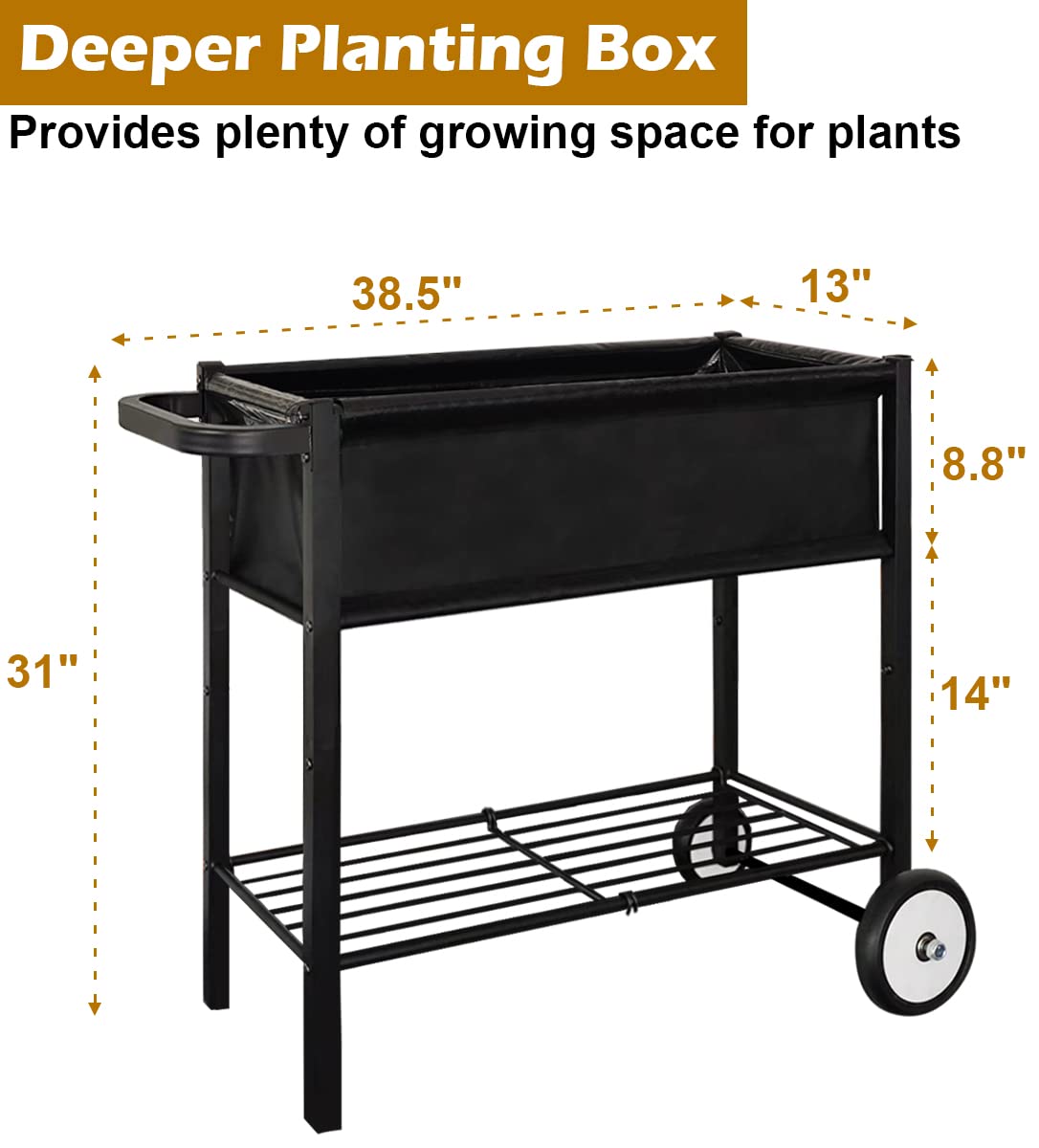 Koutemie portable garden bed with wheels and handle for convenient repositioning.