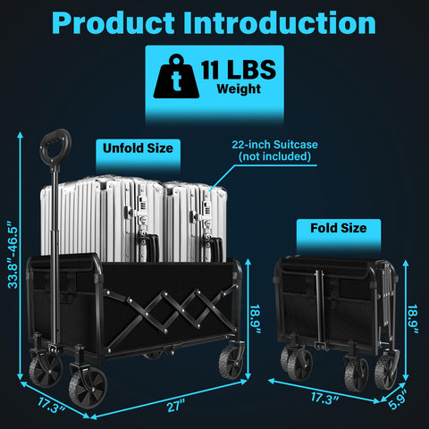 Kovryx collapsible wagon folded size for easy trunk storage.