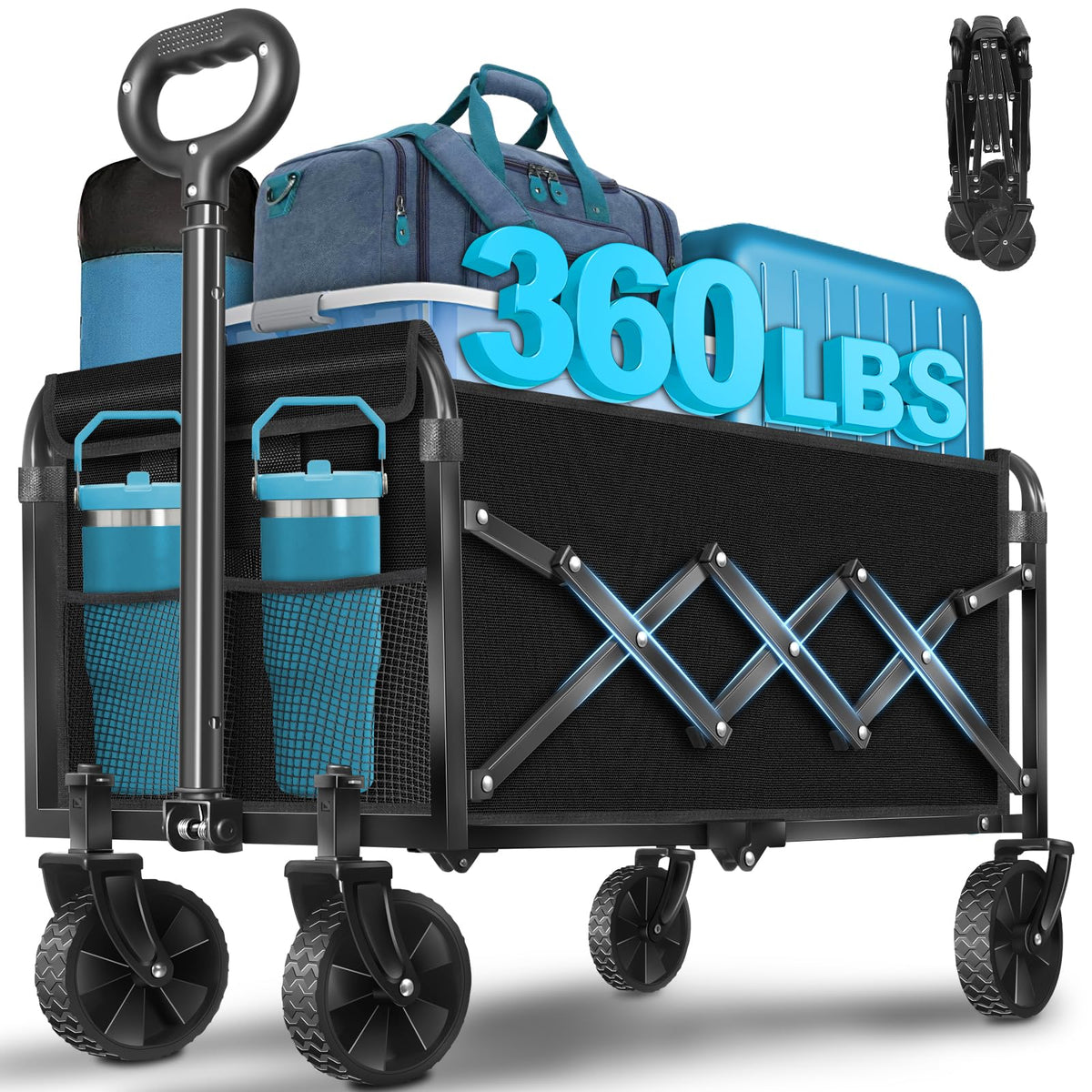 Kovryx collapsible wagon in unfolded dimensions for spacious hauling.
