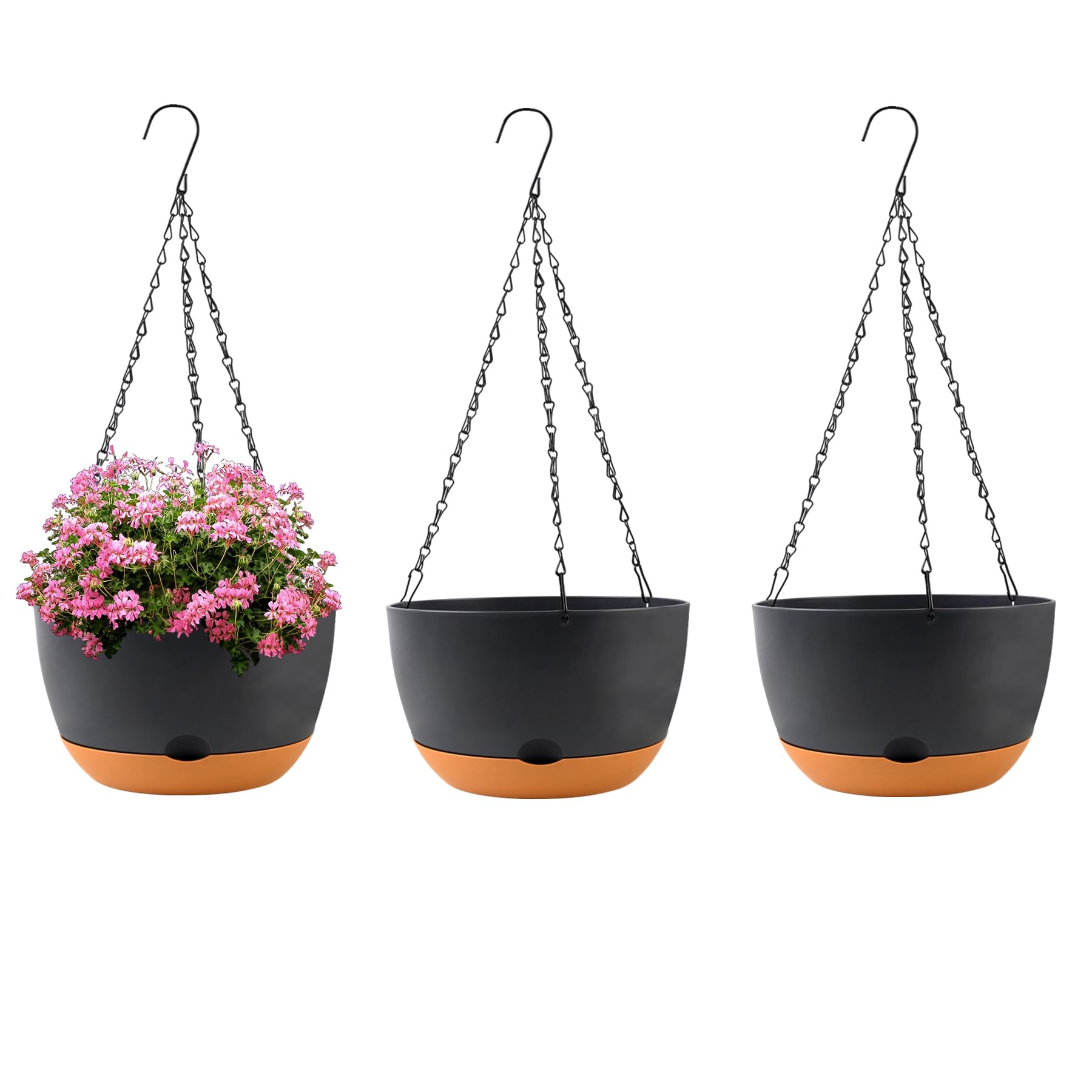 KPUVX 10-inch self-watering hanging pot front view with built-in reservoir for even hydration.