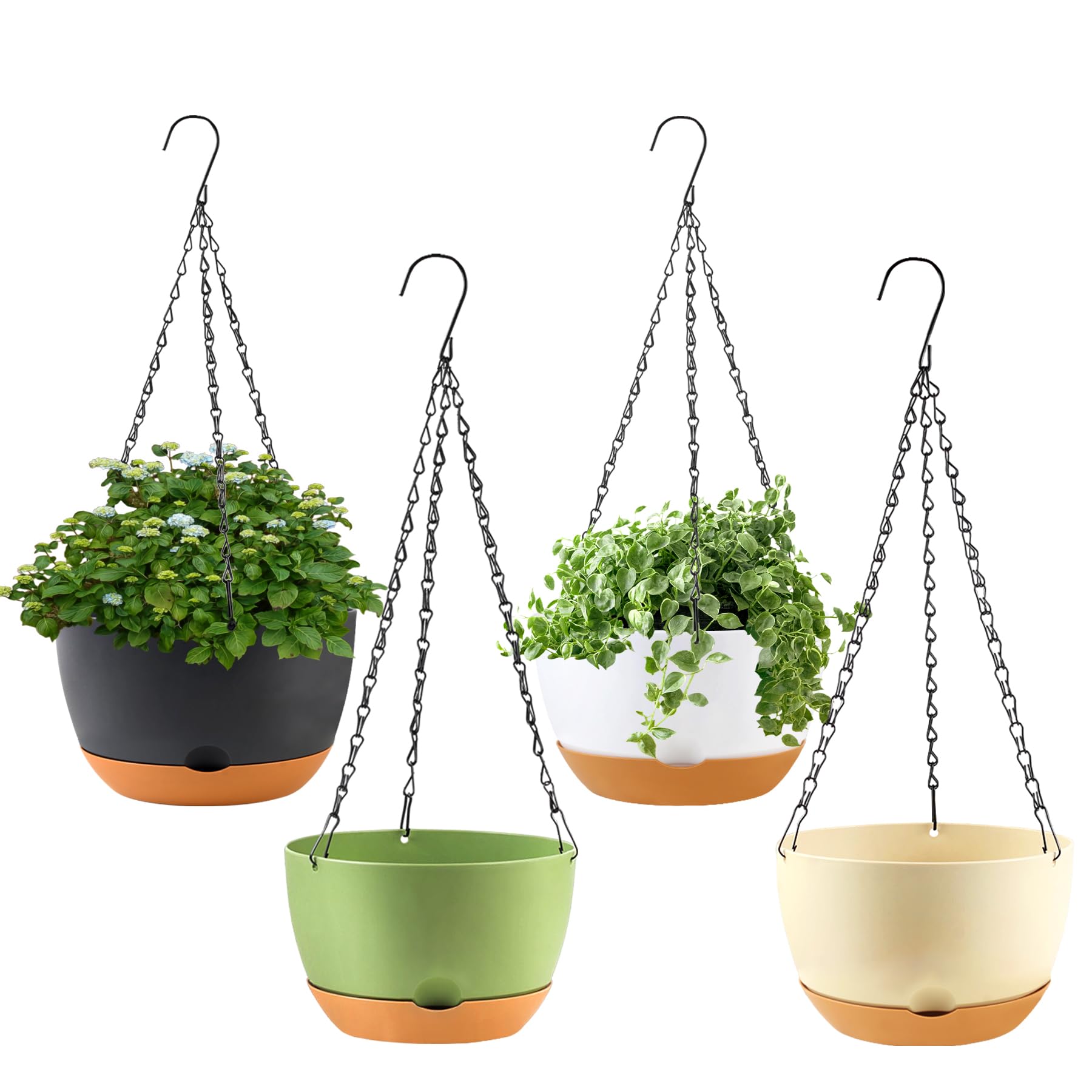 KPUVX 4-pack hanging planters white with self-watering reservoir for easy care
