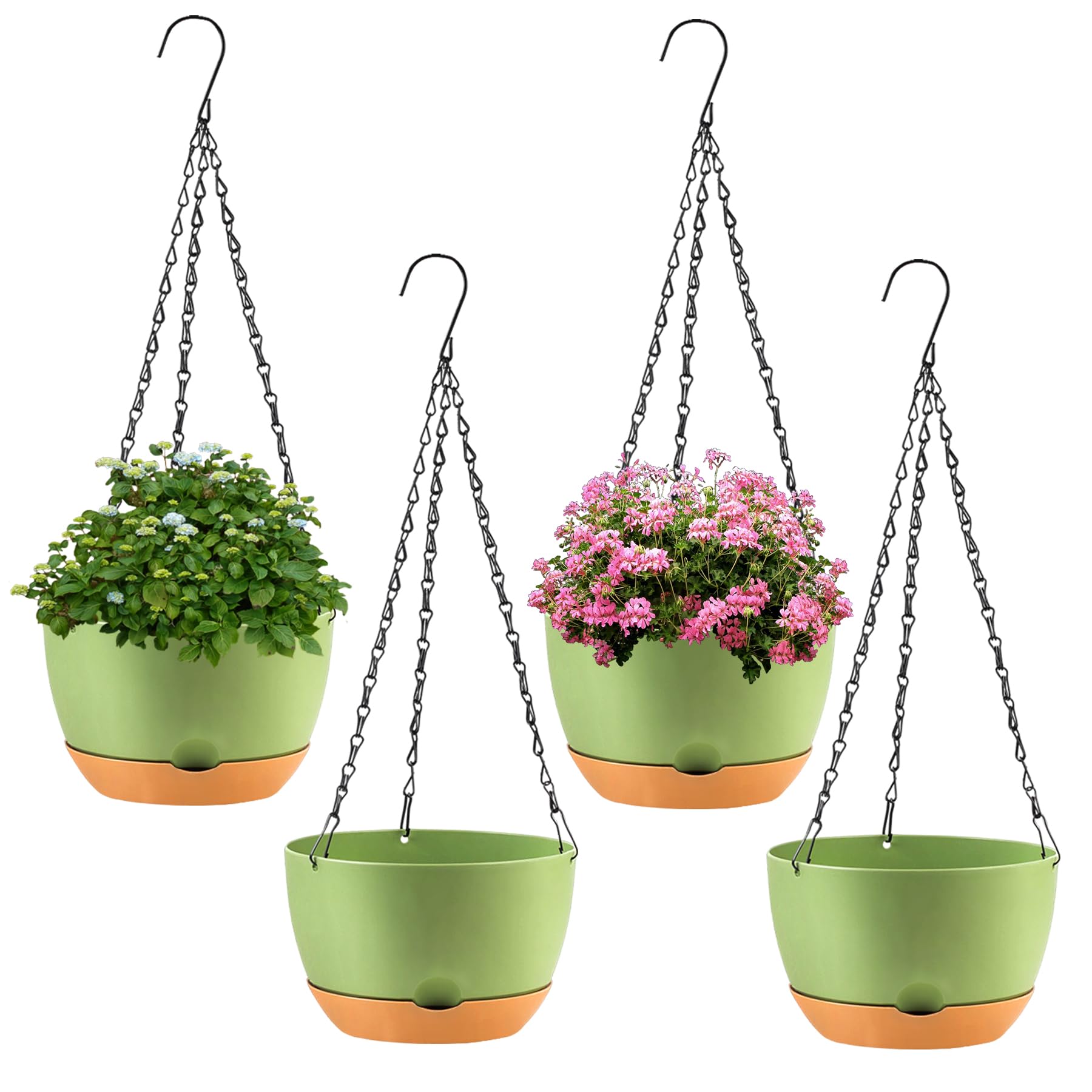 KPUVX 4-pack hanging planters with 8-inch pots for indoor greenery.