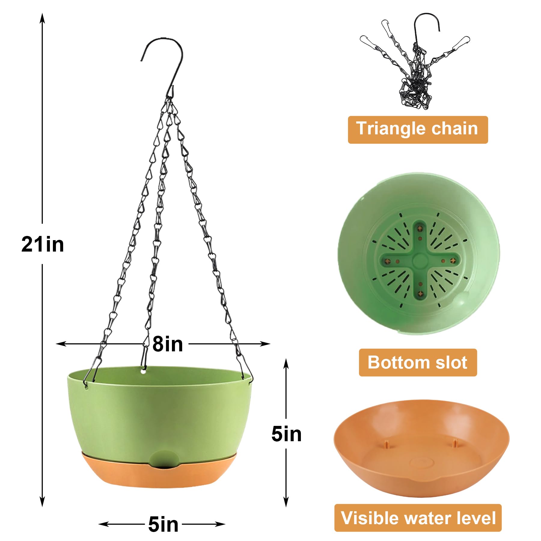 KPUVX self-watering hanging pot keeps plants hydrated.
