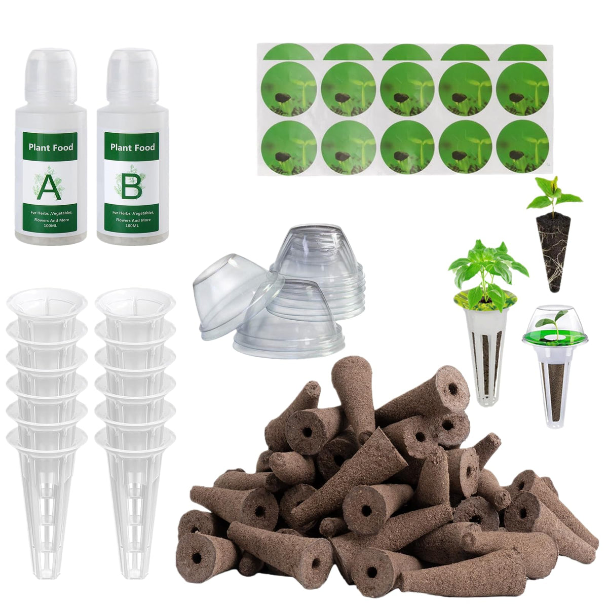 KPWIN packaging for 58 hydroponics pods kit showing full contents.