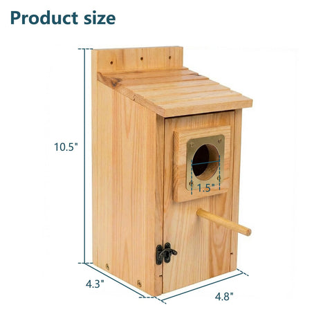 KraAra cedar wood bird house shows natural outdoor charm.