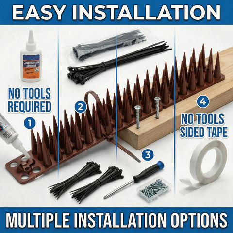 KraAra brown spikes guard rooftops, ledges, and gutters