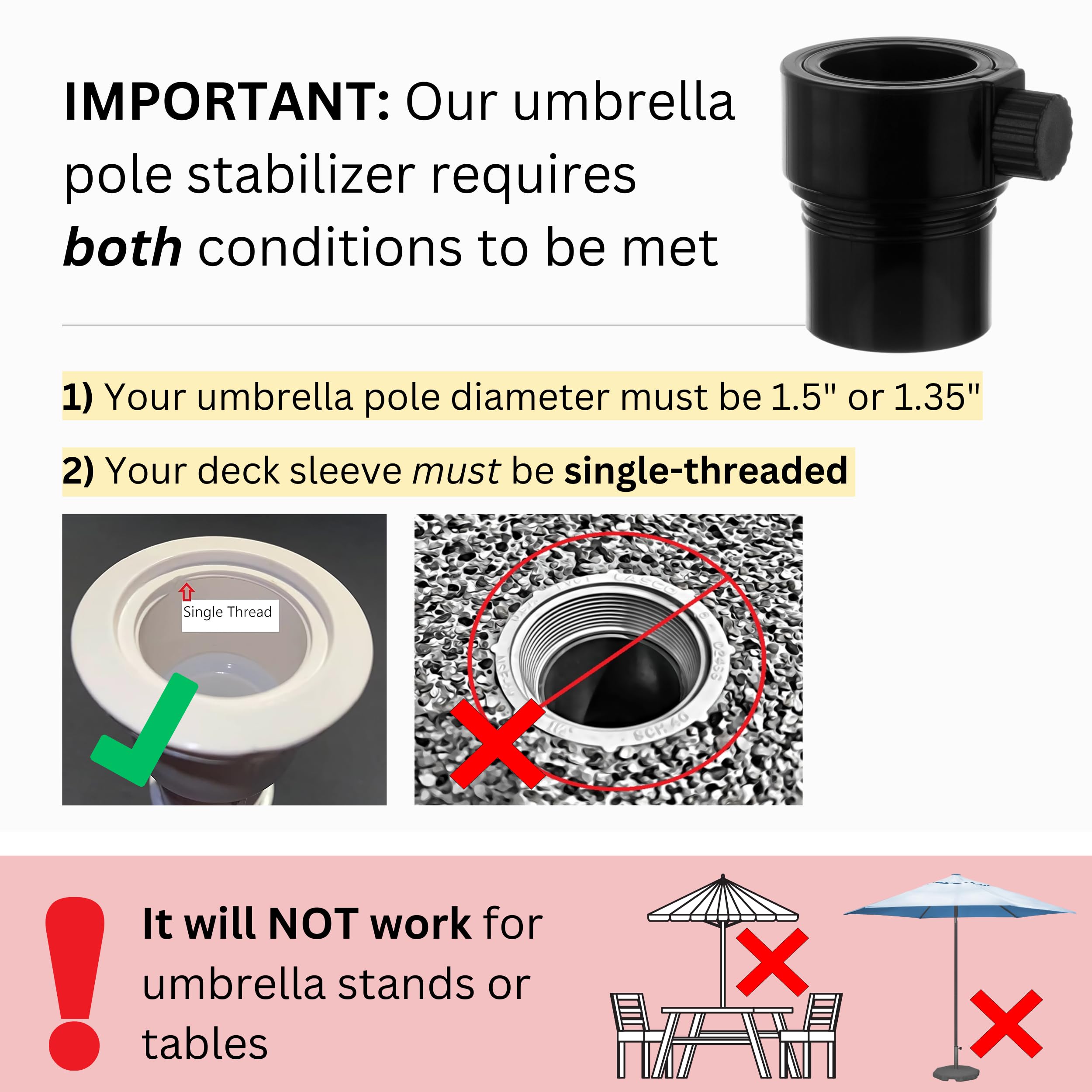 Kraemer Plastics stabilizer not intended for umbrella stands or tables