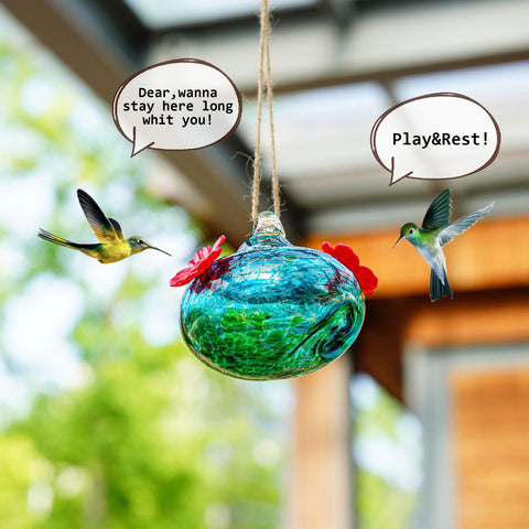 KRISININE ball shaped glass feeder holds 3.3 ounces of nectar