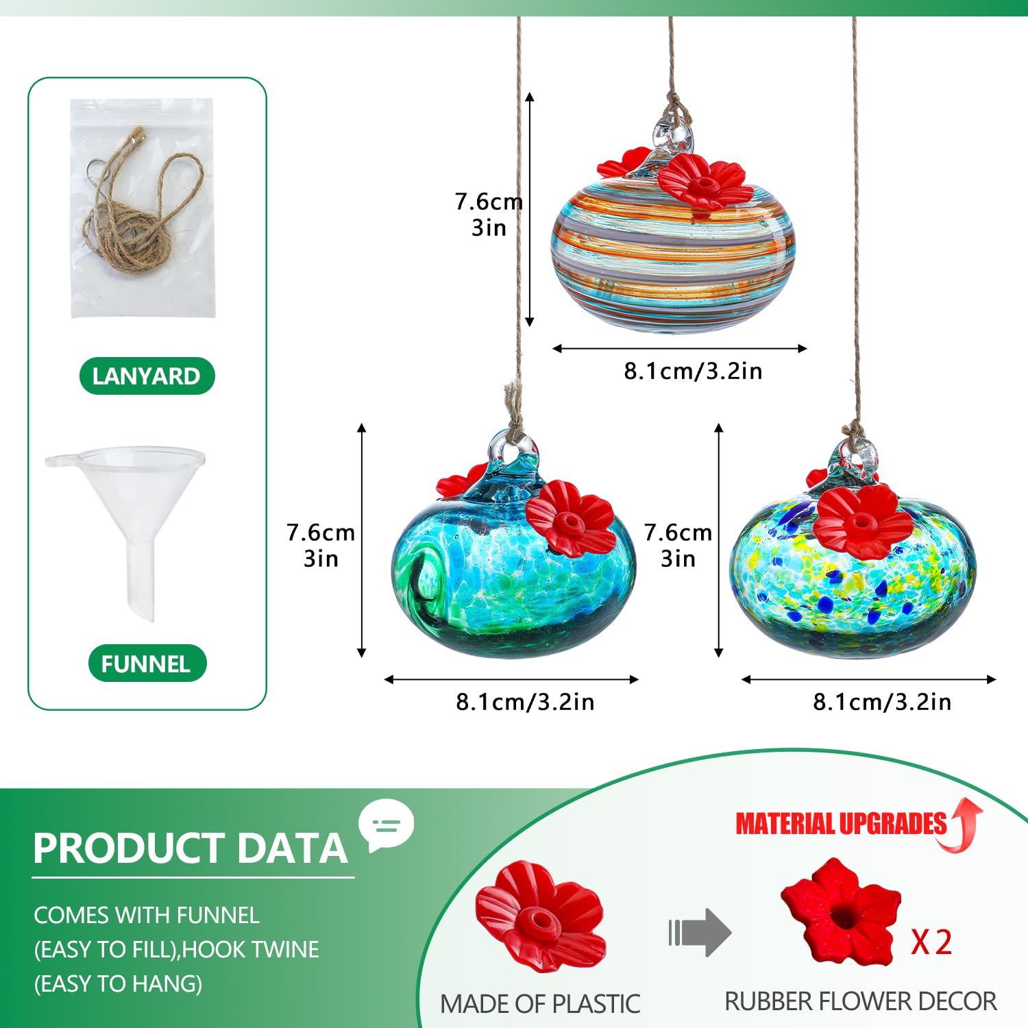 KRISININE hand-blown glass hummingbird feeder adds color and charm outdoors.