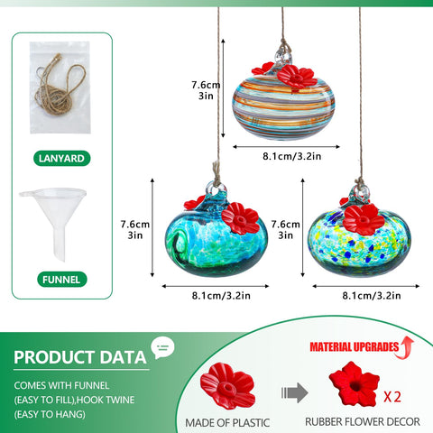 KRISININE hand-blown glass hummingbird feeder adds color and charm outdoors.
