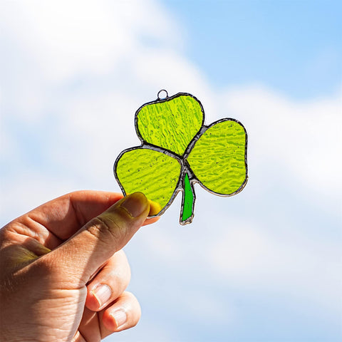 KRISININE handmade clover sun catcher brightens windows with natural sunlight.