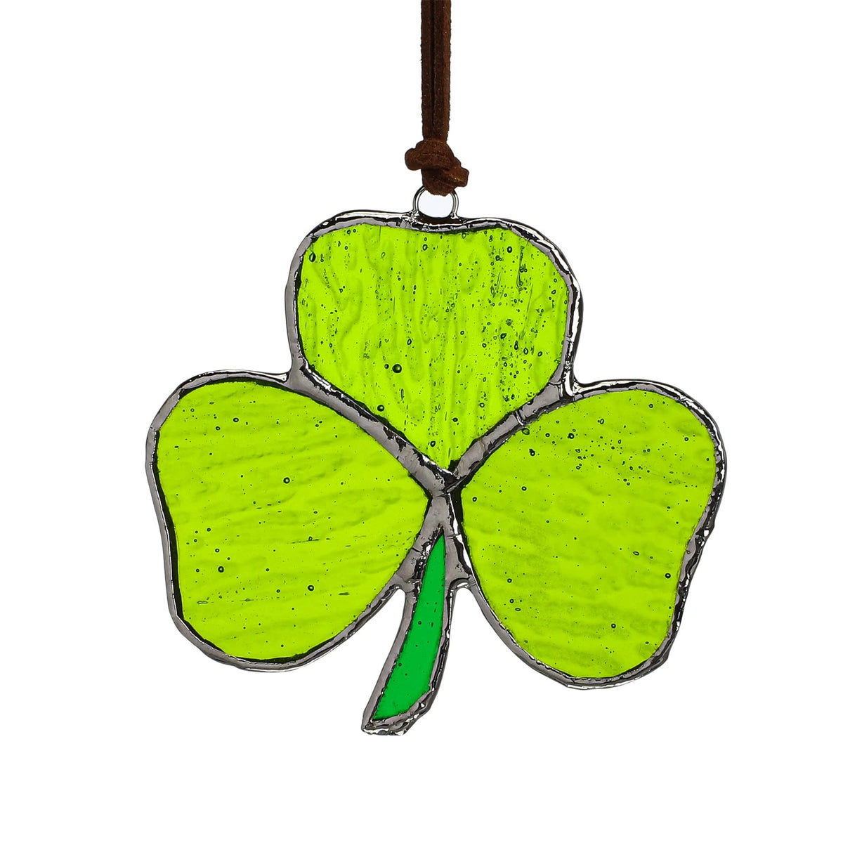 KRISININE shamrock sun catcher in a window creates rainbow reflections for home charm.