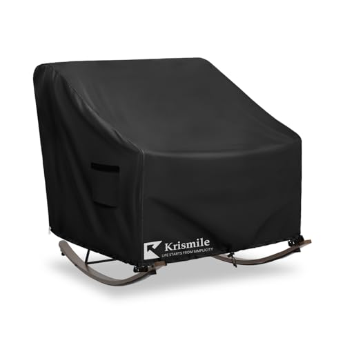 Krismile rocking chair cover material closeup shows durable 600D fabric protecting against rain and UV.
