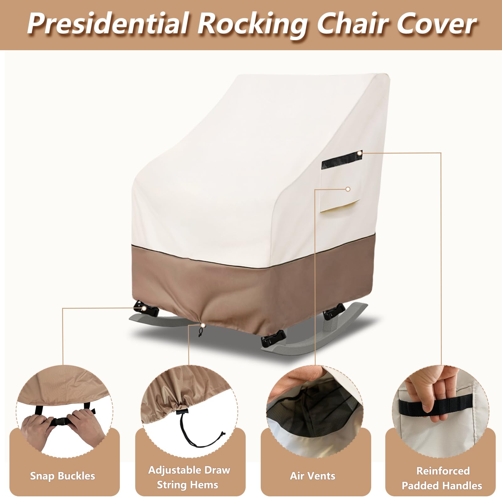 Krismile outdoor rocking chair cover waterproof feature keeps the chair dry during storms.
