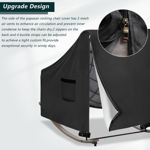 Krismile buckle straps adjust to keep the chair protected during windy conditions.