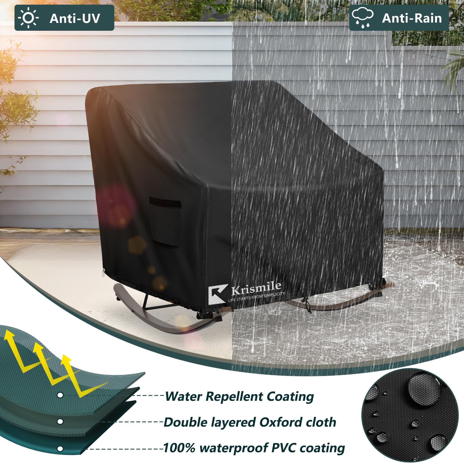 Krismile handles aid quick placement and removal of the chair cover.