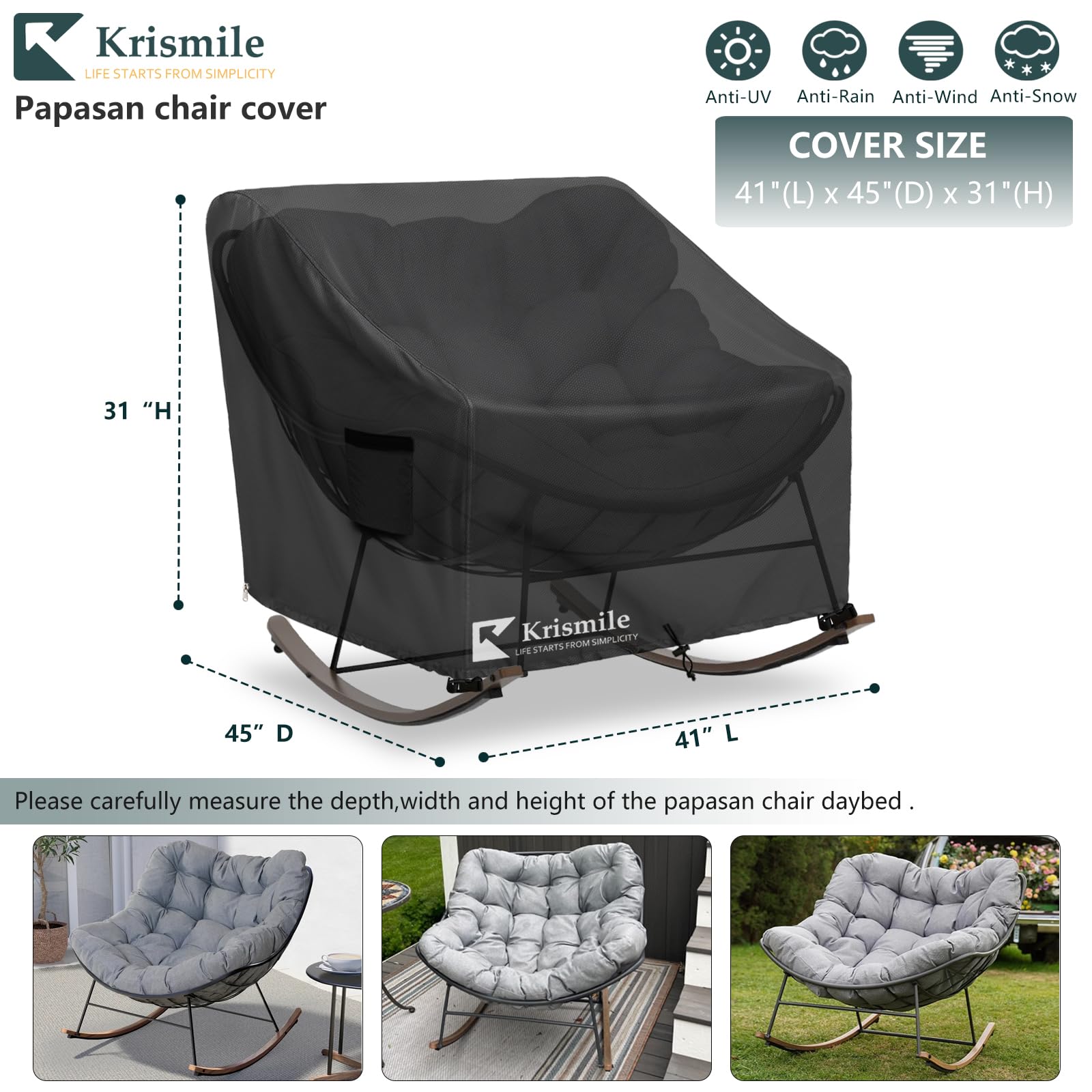 Krismile cover side vents illustrate airflow to prevent condensation on humid days.