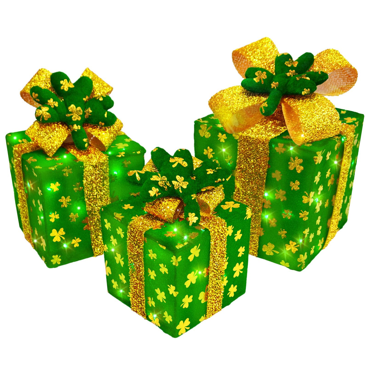 Krissing St Patrick's Day lighted gift boxes 3-pack as a festive centerpiece.