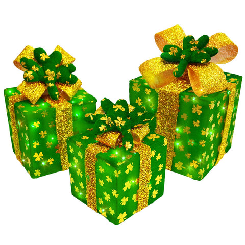 Krissing St Patrick's Day lighted gift boxes 3-pack as a festive centerpiece.