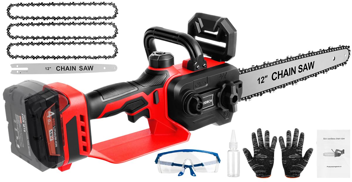 Krodrch Mini Chainsaw front view for compact cordless garden trimming