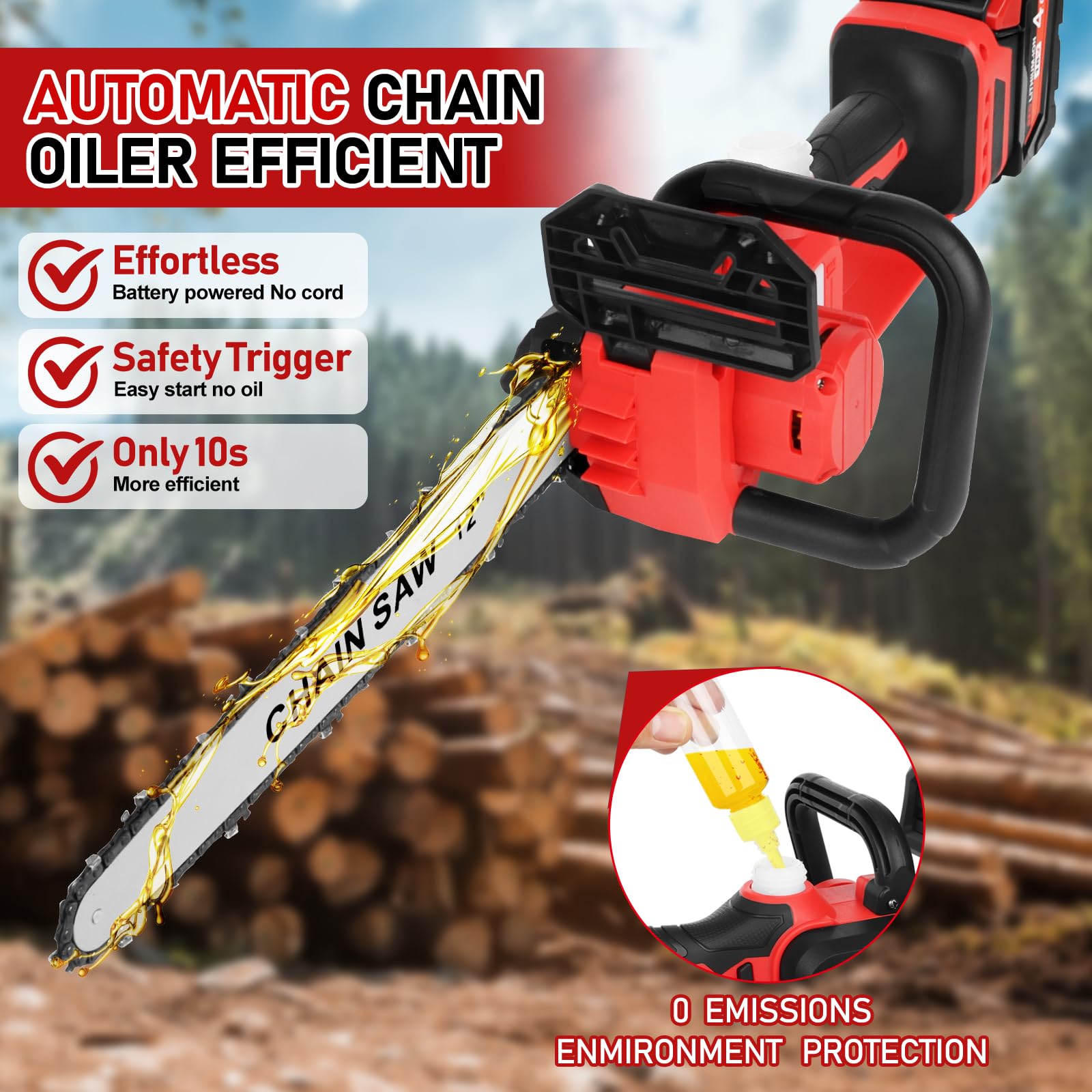Krodrch Mini Chainsaw side view ideal for tight-space branch cleanup