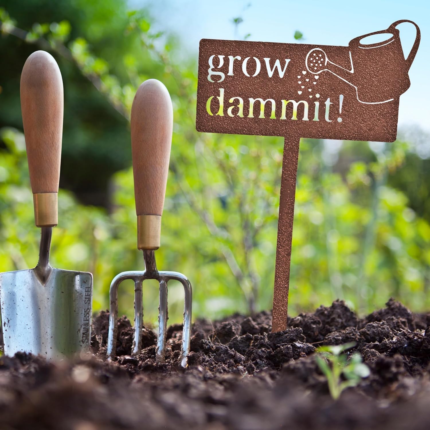 KRONLY 17-inch garden stake stands tall beside plants as a bold decorative accent.