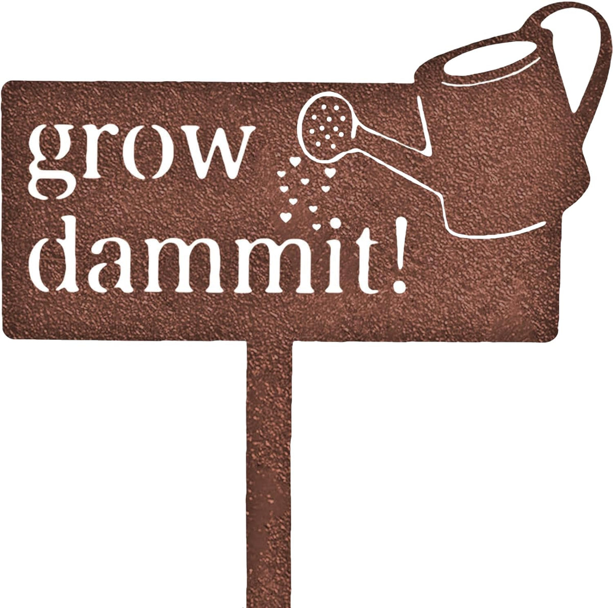 KRONLY Grow Dammit rustic sign resting in a flower bed for playful garden charm.