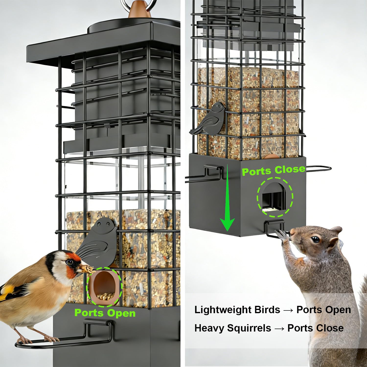 KRUOO 2.5lb capacity feeds multiple small birds, reducing refills