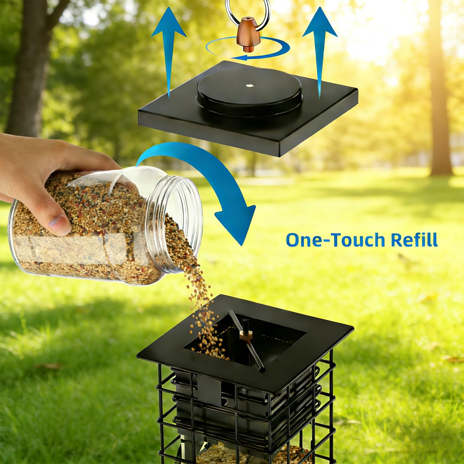 KRUOO detachable seed tray simplifies cleaning after feeding