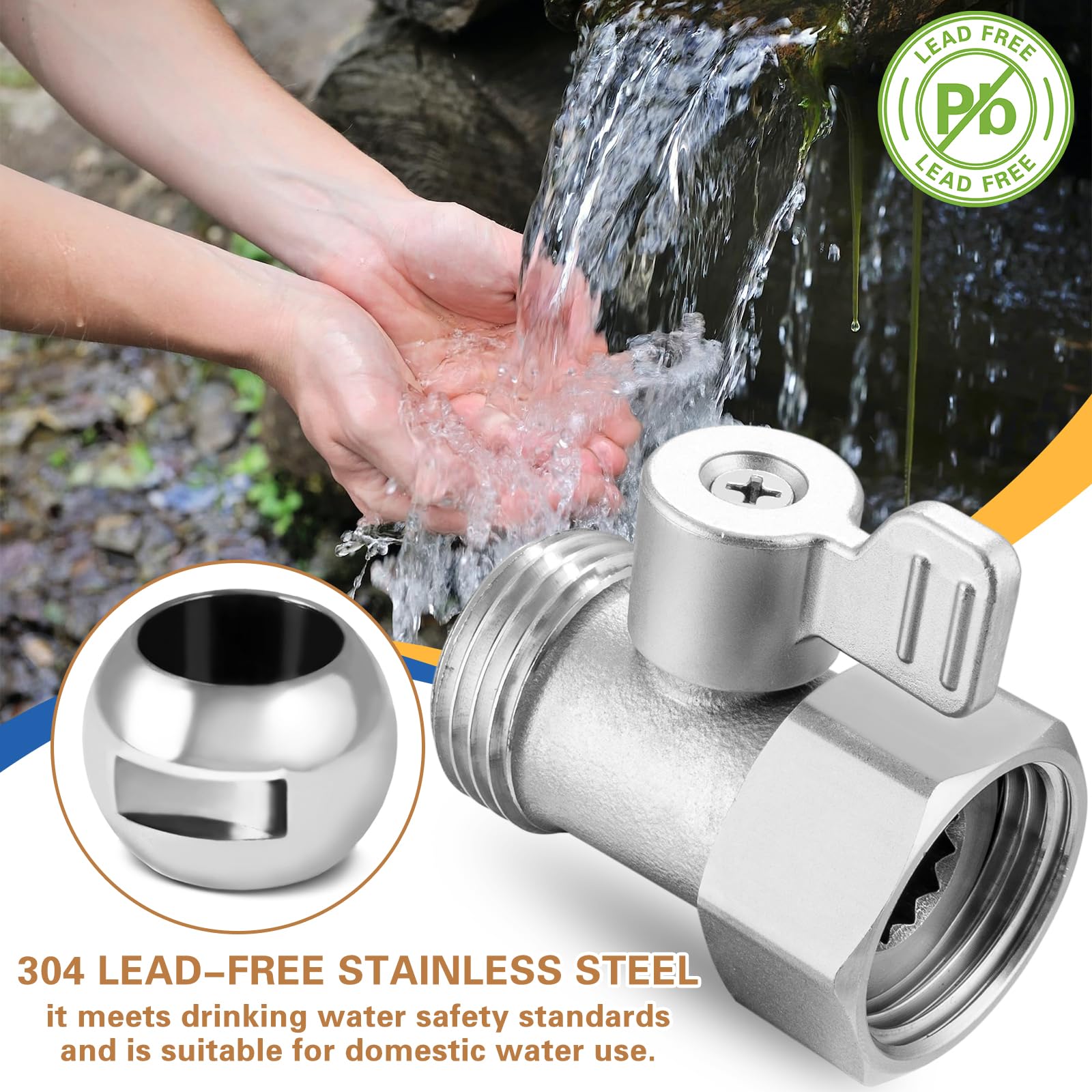 Kruuvax valve with a hex swivel joint demonstrates a free-rotating connection for flexible installation.