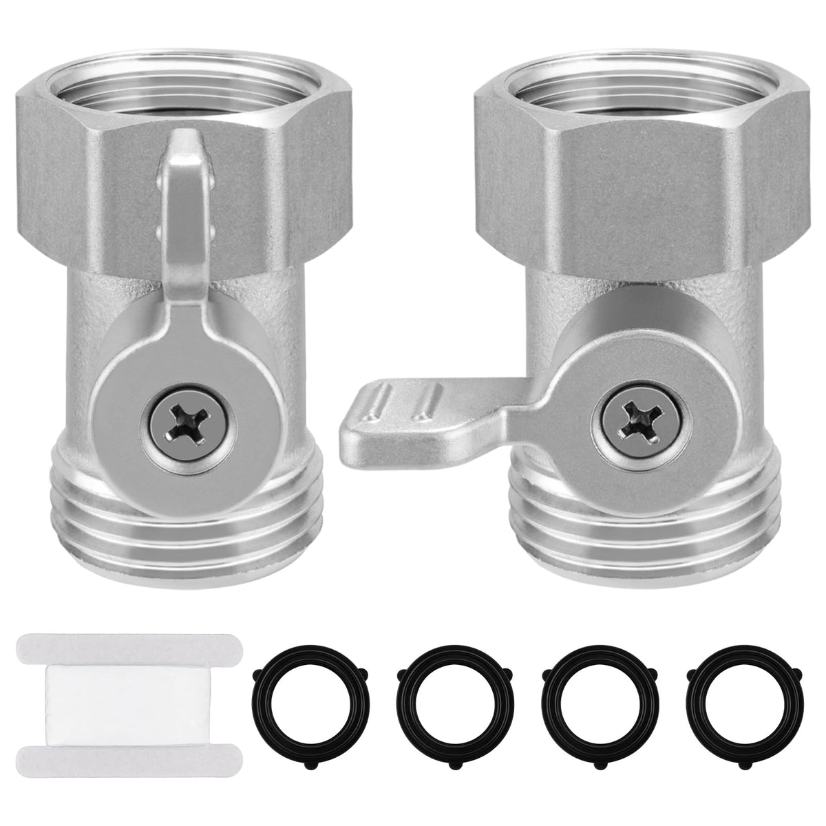 Kruuvax lead-free stainless steel garden hose valve shown with an extended handle for easy control.